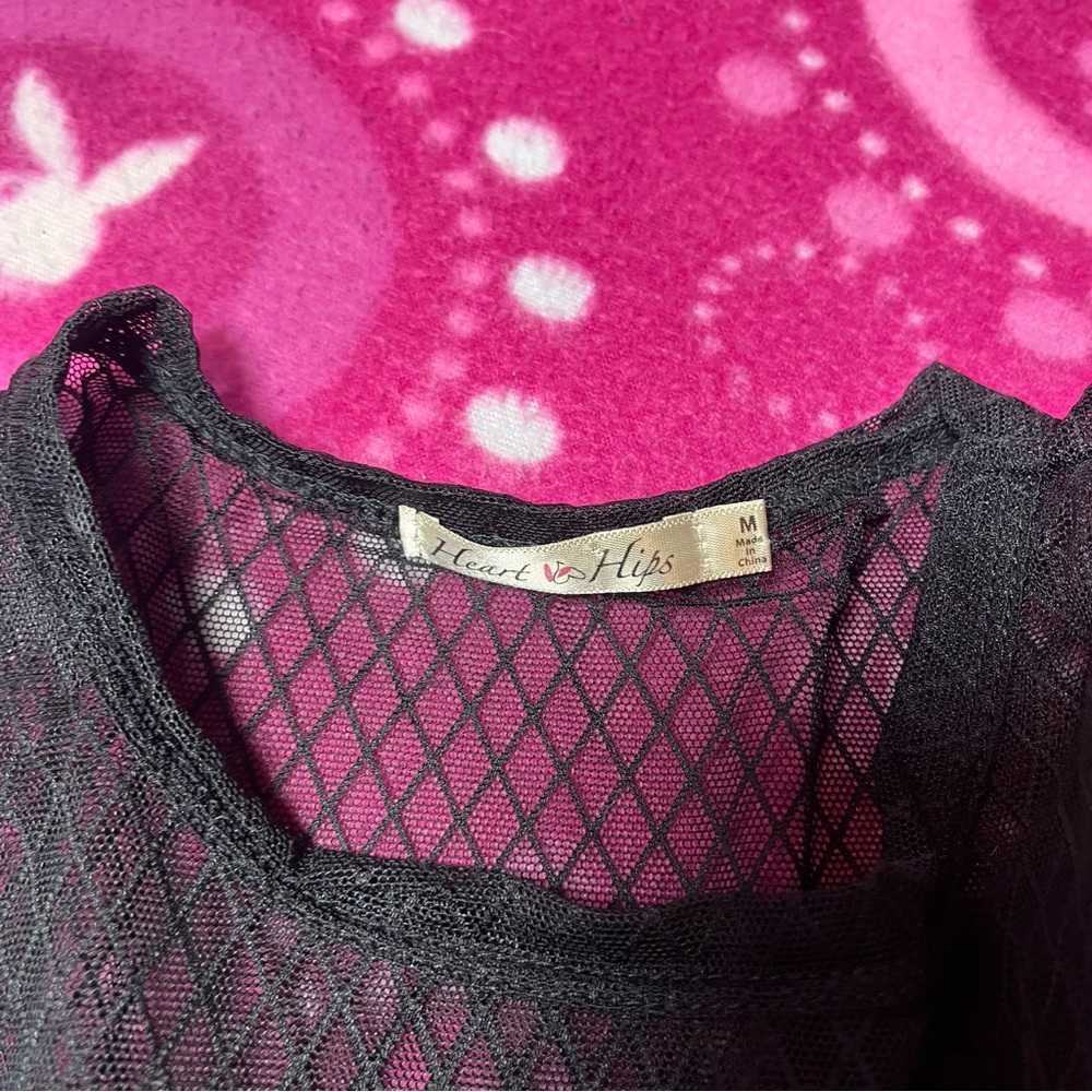Heart Hips Y2k Goth Emo Mesh Fish Net Fitted Top Size Medium - Picture 4 of 5